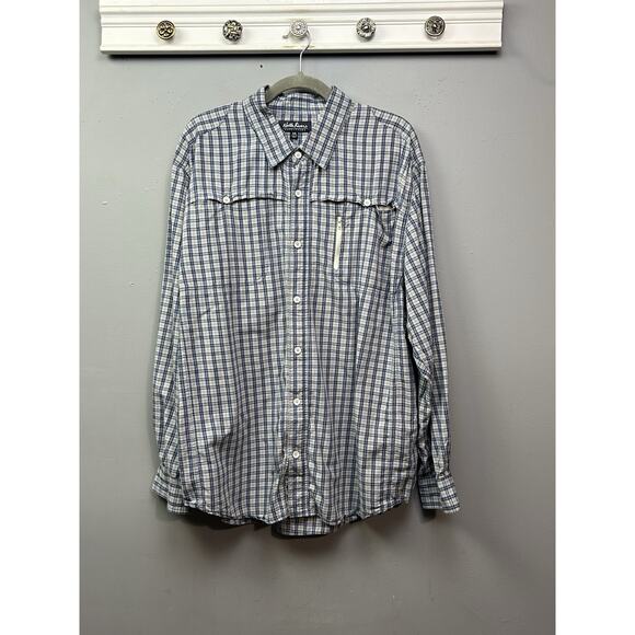 North River Outfitters Fishing Shirt Mens 2XL Blue Khaki Roll Tab Sleeves Vented - Picture 1 of 8